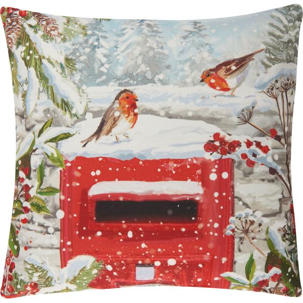 Kissenhülle Motiv Briefkasten im Winterwald 40 x 40 cm Velours-Optik
